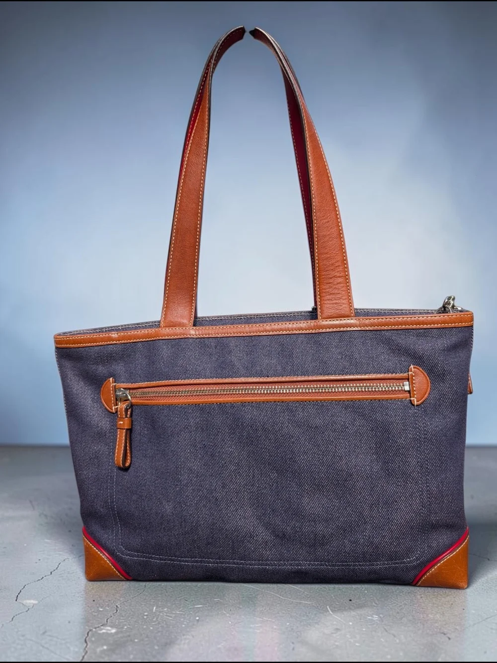 Coach Vintage Y2K Denim Leather Racing Stripe Tote Bag Leatherware (C04K-6866)
